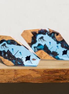 欧美爆款树脂海洋木灯蝠鲼水母尼莫和情侣潜水员家居装饰圣诞礼物