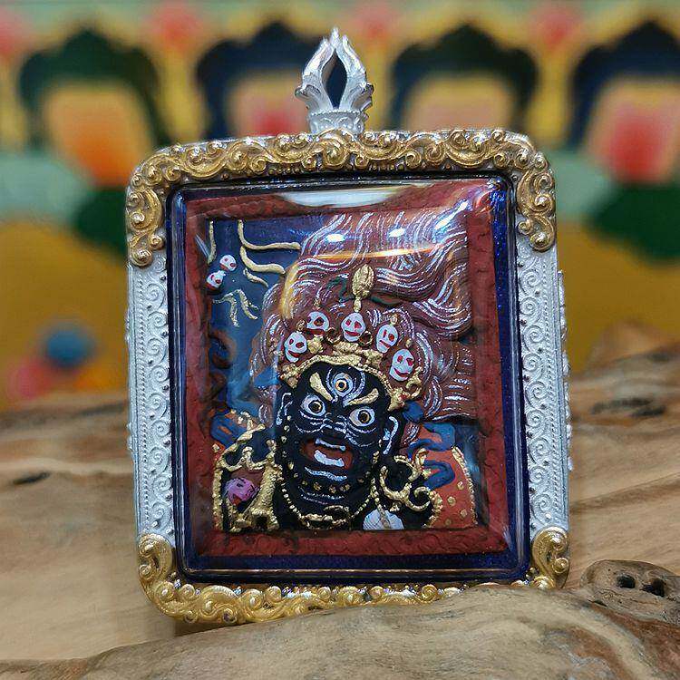 西藏矿物质彩绘擦擦佛像嘎乌盒吊坠本命佛大黑天刚随身唐卡小佛像