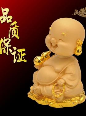 厂家直销汽车内摆件树脂摇头笑佛弥勒佛公仔工艺品绒沙金佛像摆件