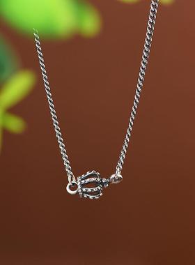 网红-S925银复古扁环常规链简约文艺轻奢皇冠锁骨链女款项链颈链