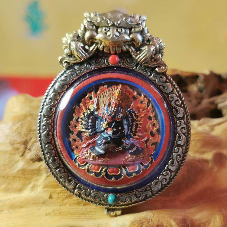 西藏矿物质彩绘擦擦佛像嘎乌盒吊坠本命佛大威德金刚随身小唐卡挂