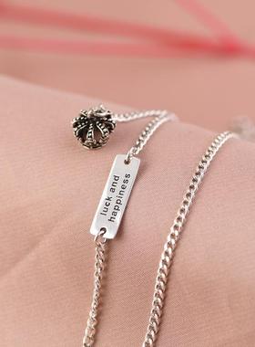 网红-S925银项链文艺时尚英文字母银牌皇冠流苏日韩古巴链女颈链