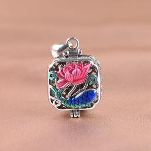 网红- S925银吊坠 气质香囊香薰香丸盒福字景泰蓝锦鲤鱼荷花女坠