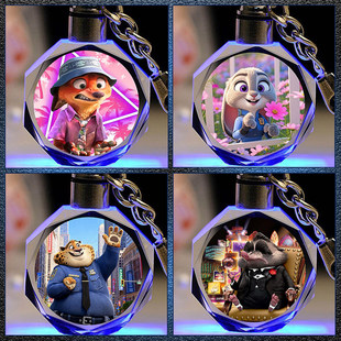 2025Q版 疯狂动物城2周边尼克朱迪水晶发光钥匙扣玩偶盖瑞蛇包挂件