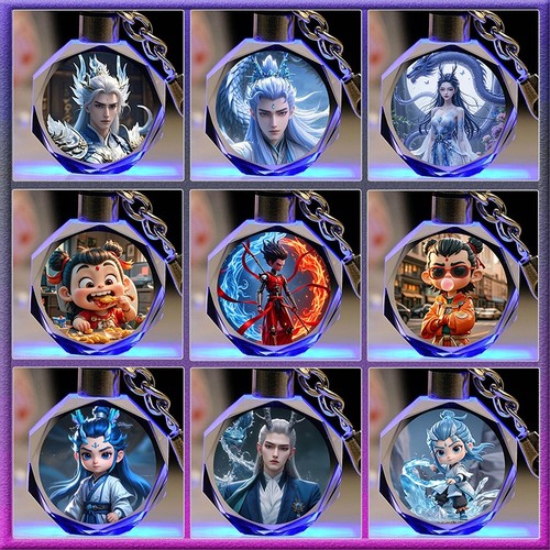 Q哪吒2周边哪咤钥匙扣敖丙水晶发光书包挂件敖光送男女孩玩具礼物