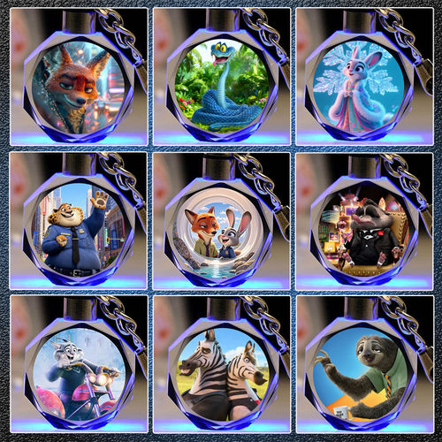 爆款AI疯狂动物城2周边水晶发光钥匙扣朱迪尼克玩偶盖瑞蛇包挂件