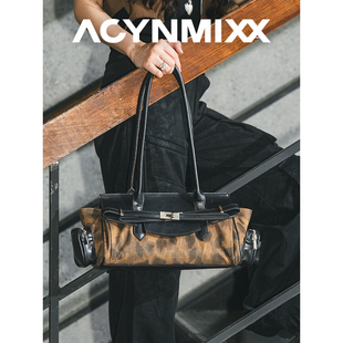 Acynmixx高级感复古豹纹机车包女25秋冬新款 小众法棍包单肩腋下包