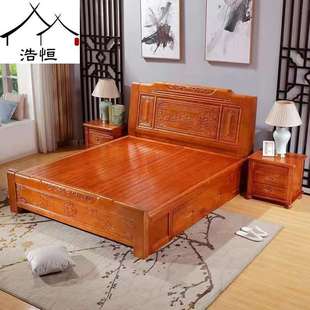 实木床1.8米大床1.5M双人床经济型简约现代家具主卧室储物 新中式