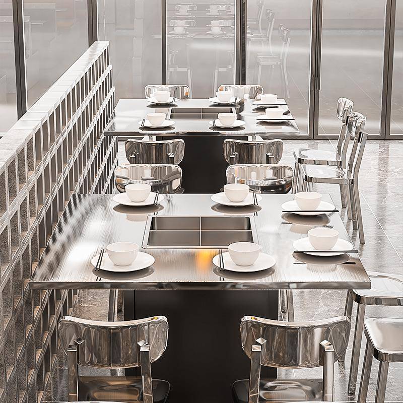 工业风火锅桌不锈钢长桌烤肉店小吃烧烤店网红椅子餐饮餐桌椅组合