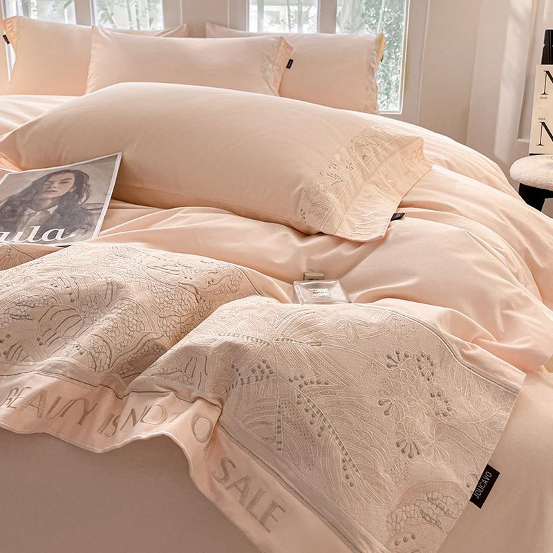 母婴A类100支纯棉磨毛四件套冬季加厚保暖家用全棉刺绣被套床笠款