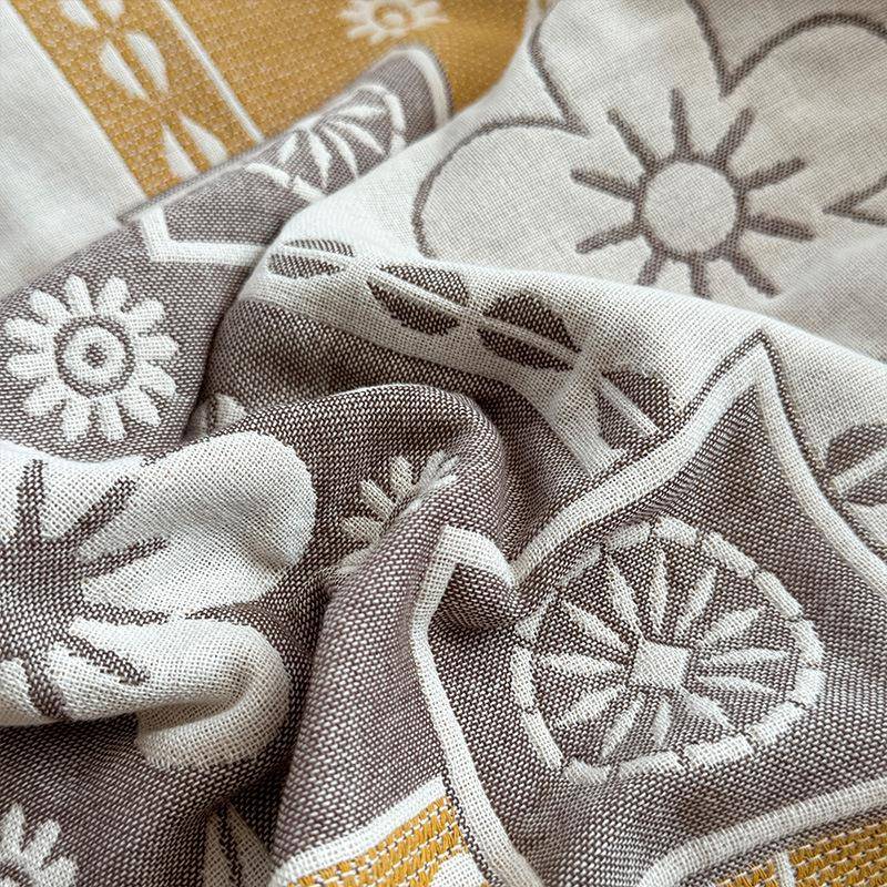 新品全棉四层色织提花流苏纱布浴巾多功能披肩盖毯毛巾装饰浴巾