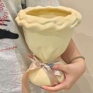 法式 饰摆件 奶油风陶瓷花瓶个性 水培客厅摆件轻奢高颜值花器花插装