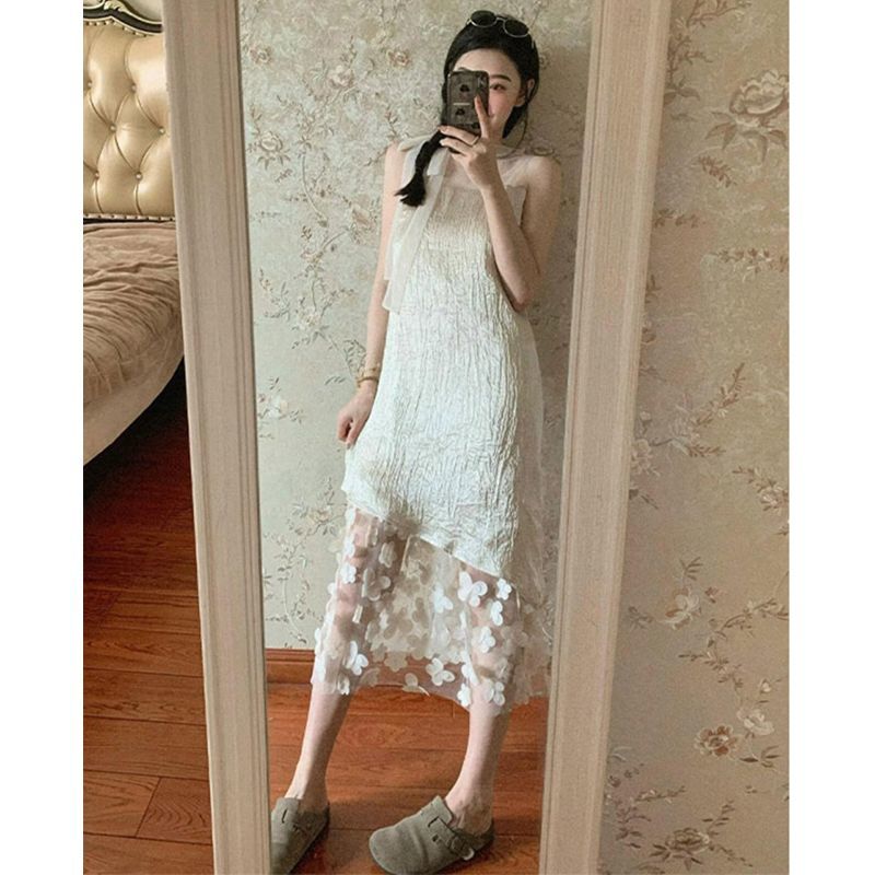 白色无袖背心裙女不规则