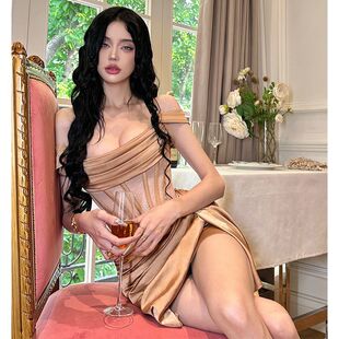 原创纸醉金迷重现古董宫廷复古束身衣缎面包臀连衣裙