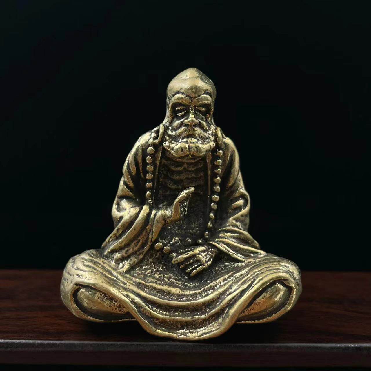黄铜复古达摩祖师铜像桌面摆件铜雕人物神像工艺品摆饰老铜器