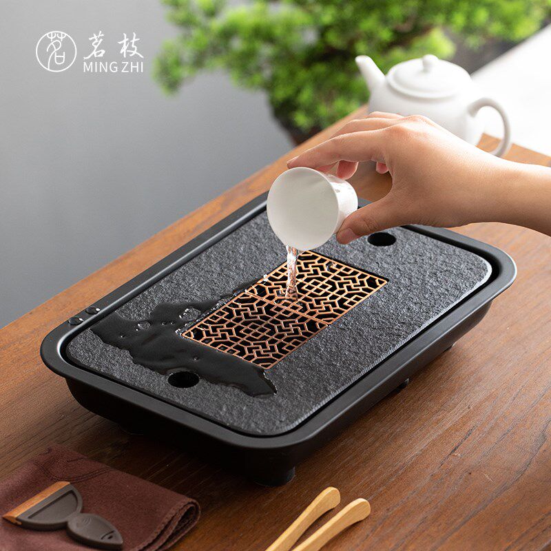速发乌金石茶盘排水双用储水小号茶台家用简约海泡台茶干沥蓄