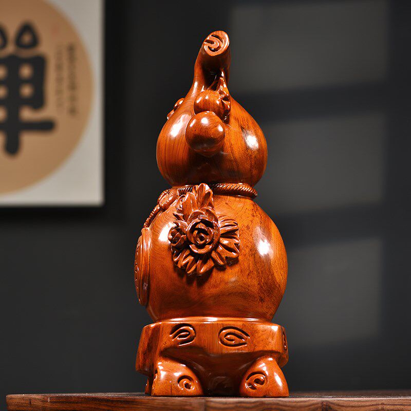 速发花梨木雕葫芦摆件实木如意福禄装饰摆设客厅家居电视柜送礼工