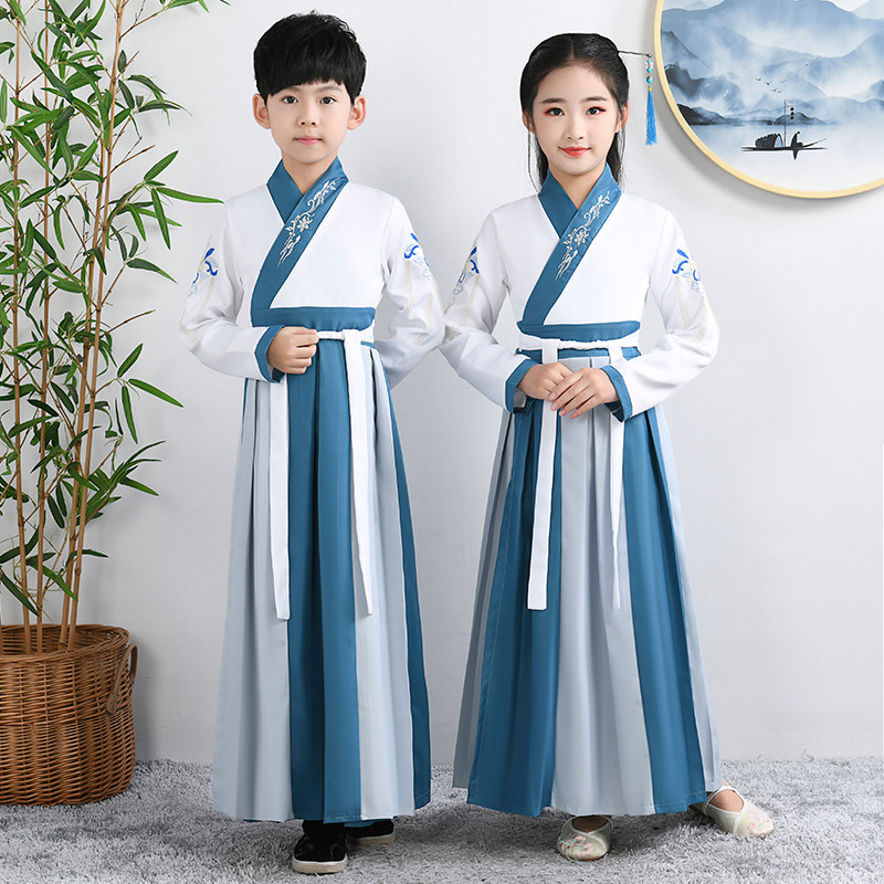 速发儿装国学服装开笔礼汉秋幼儿古风古童一年级古诗朗诵演出服服