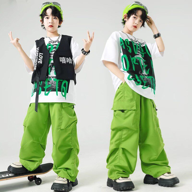 速发少儿嘻哈街舞o出服服孩炸街马甲hiph演p男装孩爵士舞表演服装