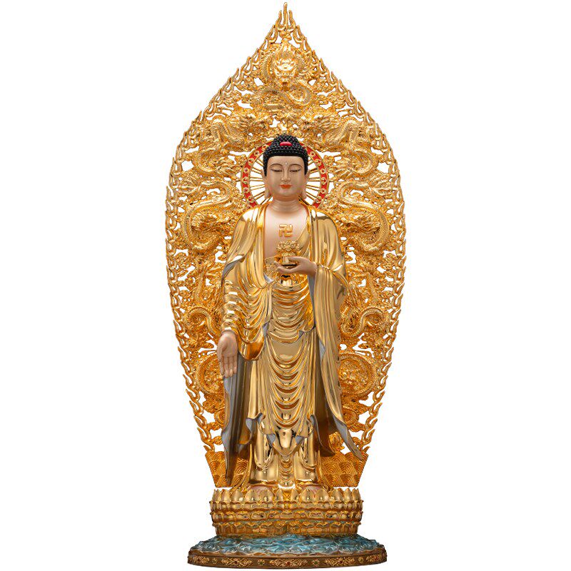 速发纯铜鎏金西方三圣观音家用供奉观音佛像阿弥陀佛象站像大势至