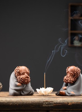 速发祖师小摆件冥想禅意紫砂中式家居装饰桌面茶宠架子工艺品摆设
