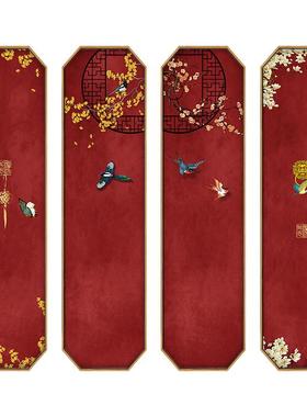 新客中式厅背中景墙上装画YZ202301饰国风酒店会所壁画四条屏书房