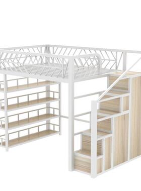 现代简铁艺高架床小户C210223型阁省式空间楼公寓约床带柜卧室二