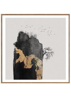 崖风柏水新中式墨客厅沙发背景墙装饰画水山画中国古典QZ202012茶