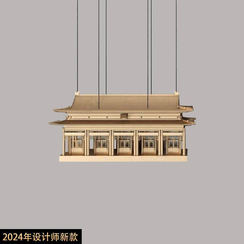 新中式木头阁楼吊灯房子灯设计师仿真古建筑样板房过道悬空吊灯