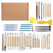 陶粘工本具50件套装 石塑土雕BRI刻刀丸棒肌理硅胶点钻笔艺七针