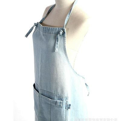 洗水牛厨仔女通用旧牛仔布围仿裙房工作吊6385带咖啡厅花店口袋时