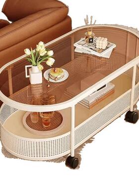 化可动茶几户型家用钢玻璃简约现代新移款OAU收纳小推车沙发侧小