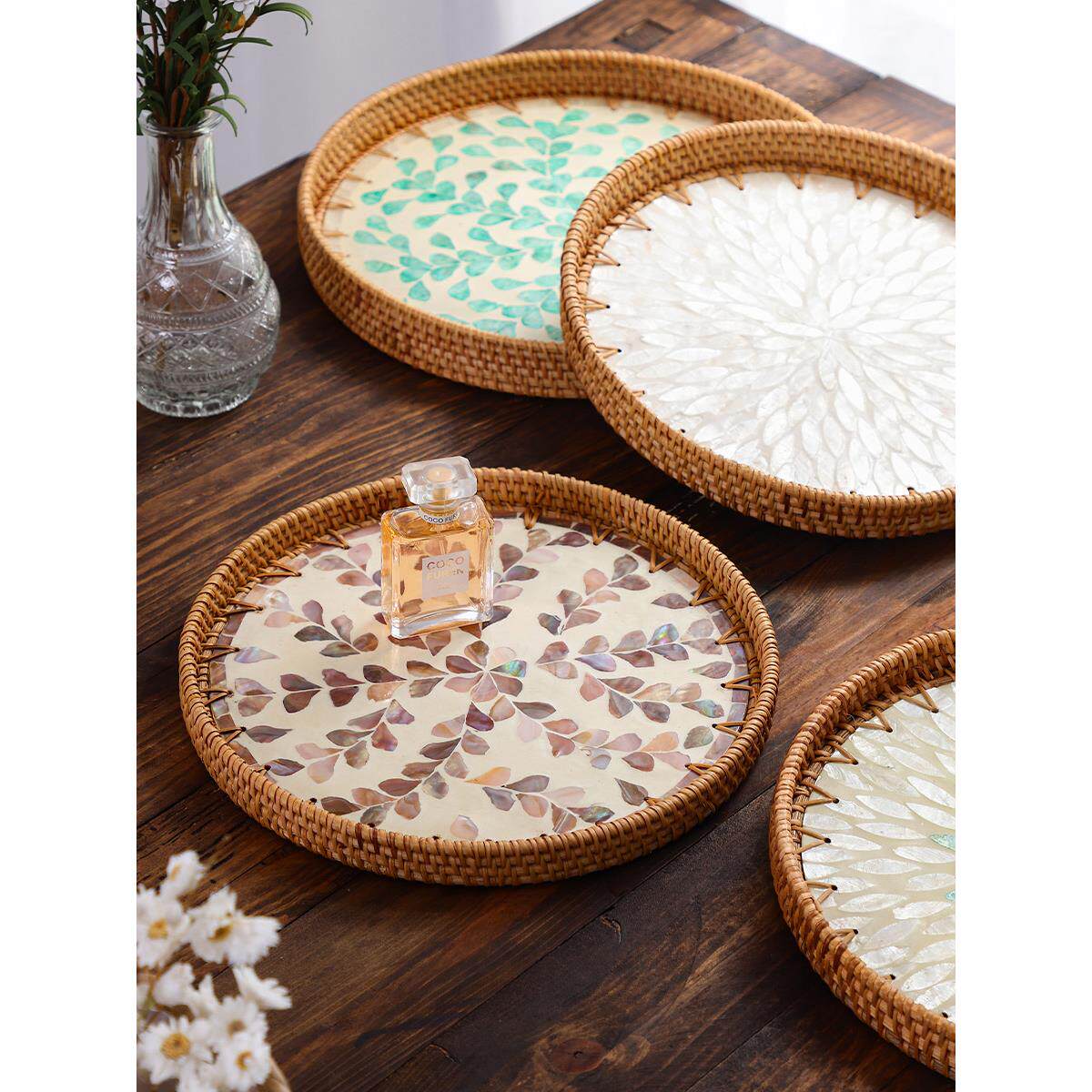 盘藤21118101编食水果盘餐盘点纳心盘客厅茶几茶茶点零收盘子贝壳