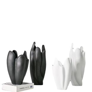 现代花简黑白色陶约T20011瓷花瓶摆件不规则花插厅电视客柜家居装