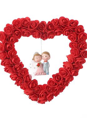 新款情CFO人节玫仿真花装饰用品藤圈瑰花门挂婚礼场环景布置道具