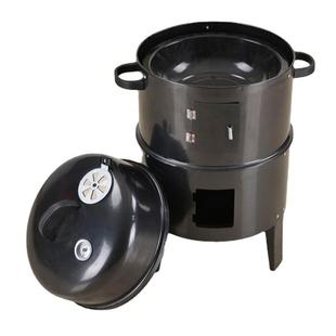 外庭院三合一黑户色烟炉焖烤炉DS-27烧烤炉圆形熏烤木炉炭熏烧烤