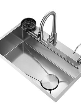 中房水槽不锈钢洗QFE菜排盆大单厨槽台盆加厚洗菜池侧水台下压纹