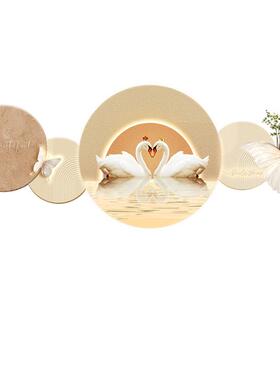 新床款卧室头奶油风LED发光转装饰画壁画石来运砂DFK高级岩感墙挂