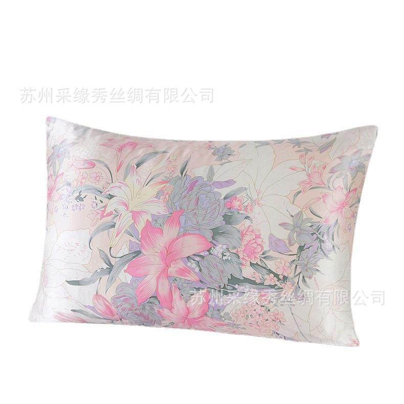 印素绉拉缎柔软丝绸桑蚕丝美式花简约链款单真丝枕套人易双面简全,床上用品,枕套,淘宝优惠券,粉丝福利购,淘宝优惠卷