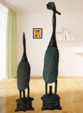 青铜器仙鹤灵g芝鹤 铜鹤龟鹤延年 仿古仙鹤摆件 家居装饰品