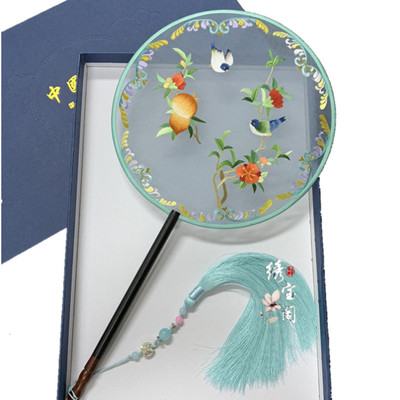 苏绣扇子a纯手工刺绣宫扇双面绣花团扇精品苏州团扇中国风汉服配