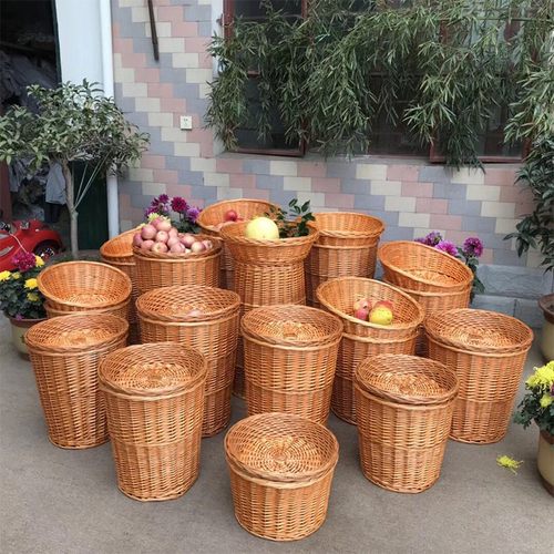 柳藤编水b果堆头展示筐收纳筐篮干货篮果蔬超市陈列筐圆形斜口梯