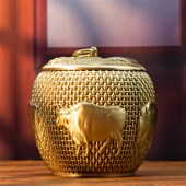 小铜记纯铜五牛茶叶罐p密封罐高档大号存茶家用储物零钱罐铜罐礼