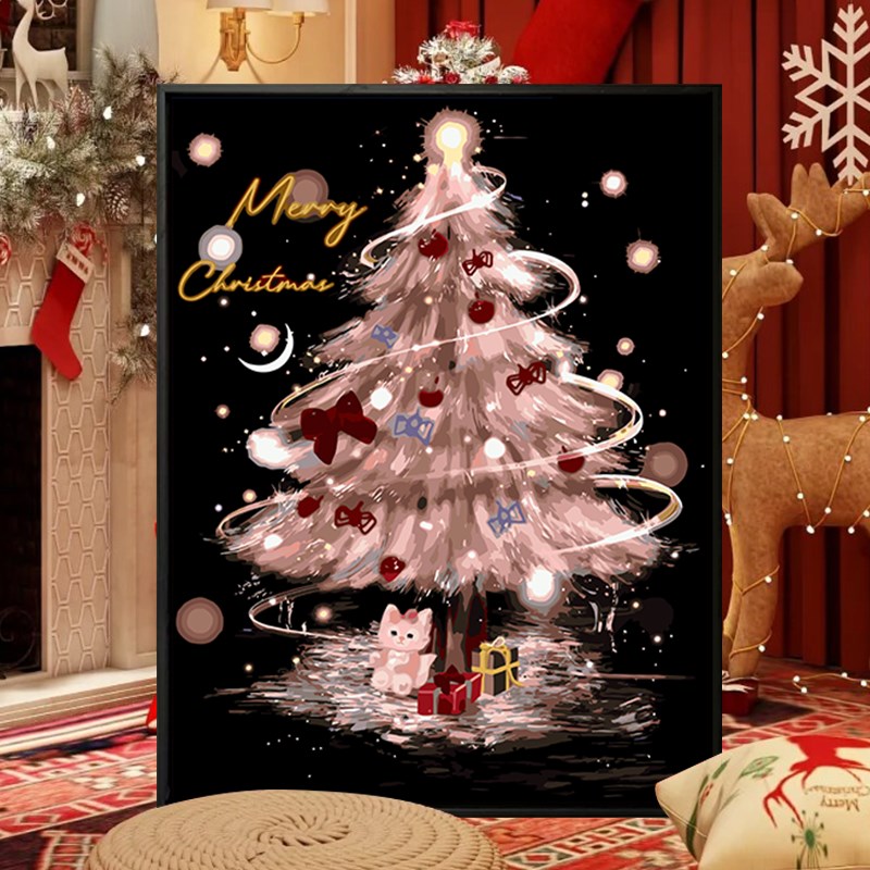 圣诞树高级感数i字油画diy填充填色手工绘圣诞节礼物丙烯画装饰画图片