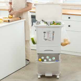 垃圾分类垃圾桶家用厨房带轮子干湿E分离有盖脚踏拉圾筒大垃圾箱
