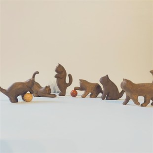 冰冷森林 实木手作I各形态造型手工木雕猫店摆 朦胧猫咪桌面摆件