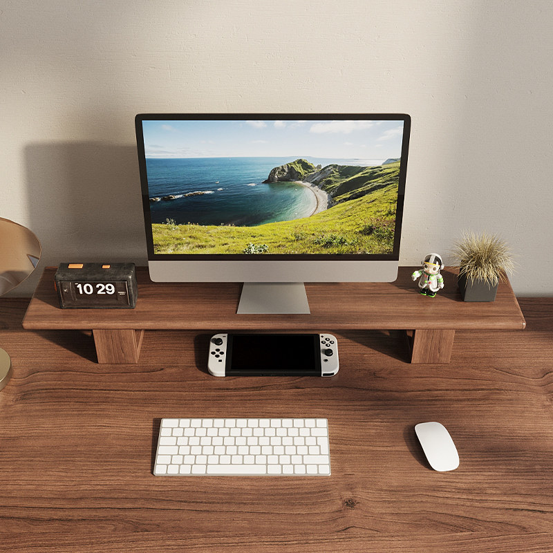 实木显示器增高架台式电脑屏x幕增高支架桌面收纳托架原木垫高架
