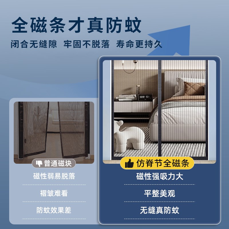 2025新款防蚊门帘全磁铁条高档A家用磁性金刚网防蚊虫免打孔纱门