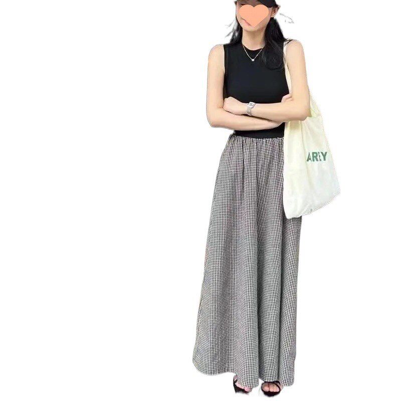 慵懒风女学生韩版宽松显瘦百搭格子裤裙复古N学院风休闲九分阔腿
