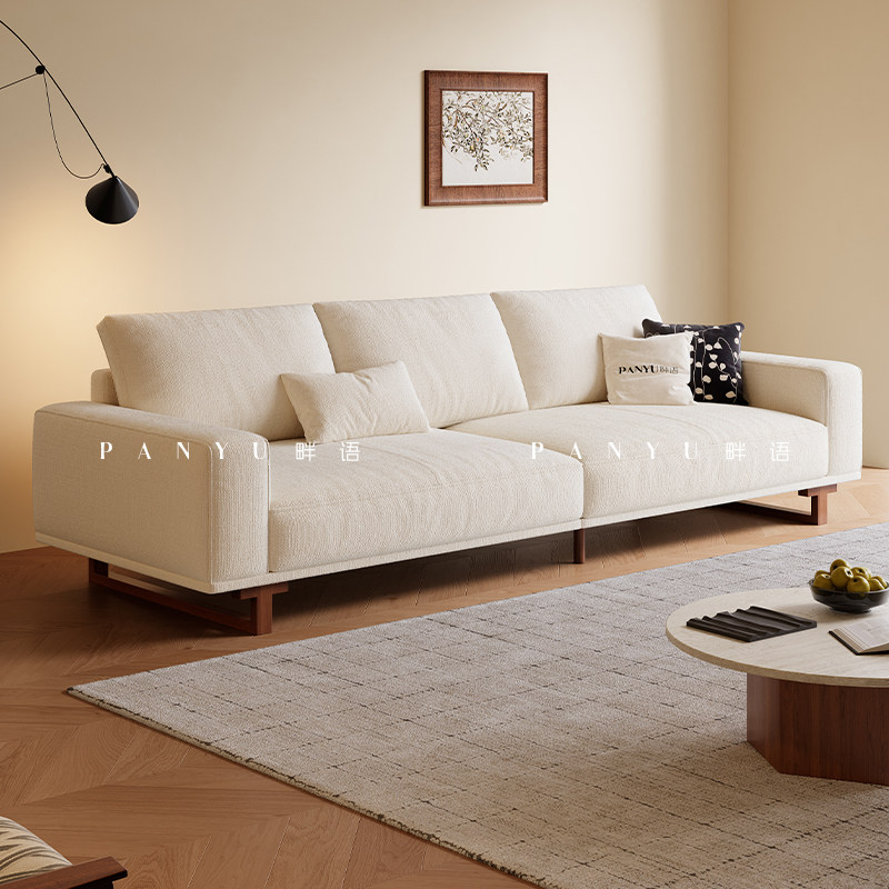 畔语豆腐块布艺沙发棉麻直排高靠背覆古客厅实木中古可拆洗侘寂风